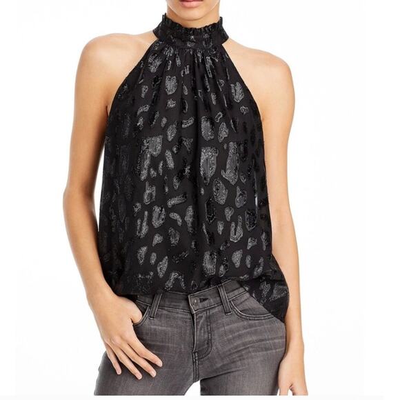 Aqua Tops - AQUA Black Leopard Print Halter Top Women’s XL Holiday Date Blouse Evening Party